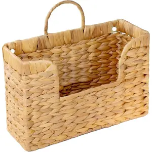 Water Hyacinth Woven Wall Magazine Holder Mail Organizer, Wicker Hanging Basket for Magazines Letters Storage Decor 11.8x4.3x7.9 Inch