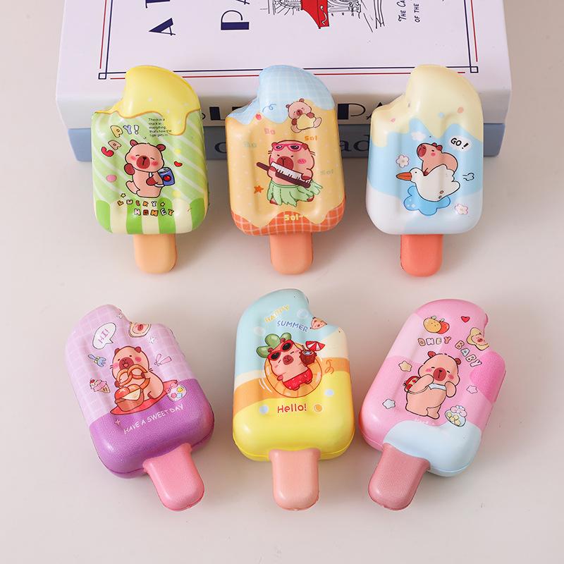 6Pcs Capybara Ice Cream Squishy Toys, Slow Rising Kawaii Popsicle Squeeze Toy, Soft PU Stress Relief Fidget for Kids Adults, Party Favors