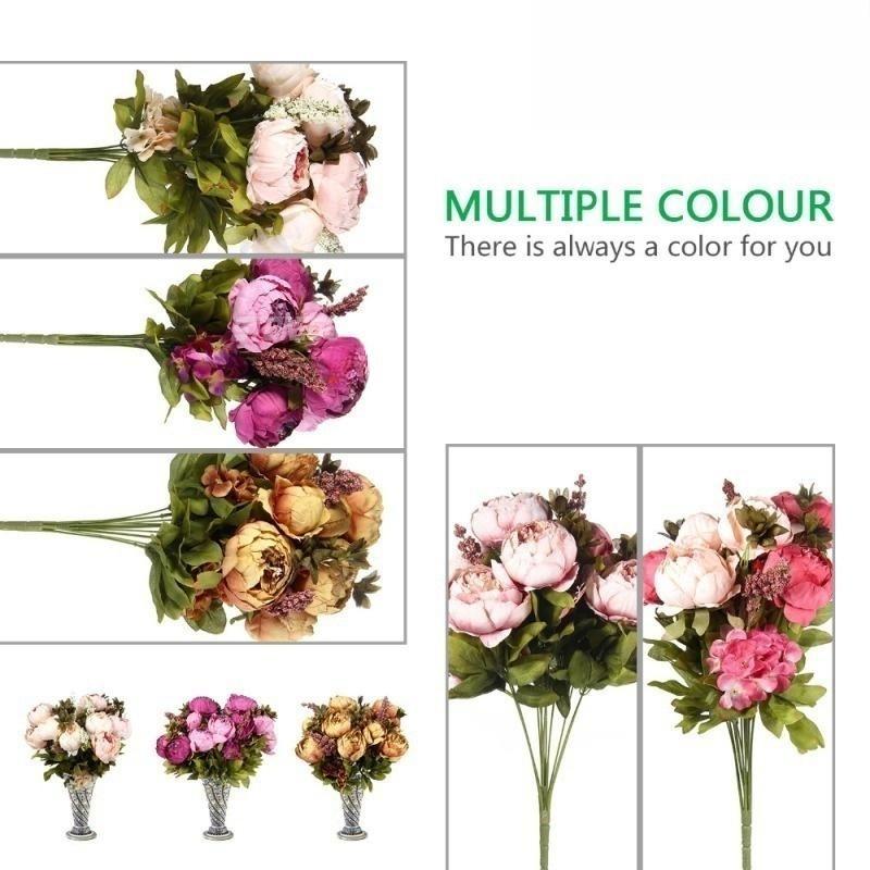 High Quality Artificial Mixed Flower Peony Hydrangea Flower Bouquet Set for Wedding Party Home Decor Christmas Halloween Table Centerpiece Living Room Dining Room Decoration Mothers Day Gift Ins Style Faux Floral Arrangement