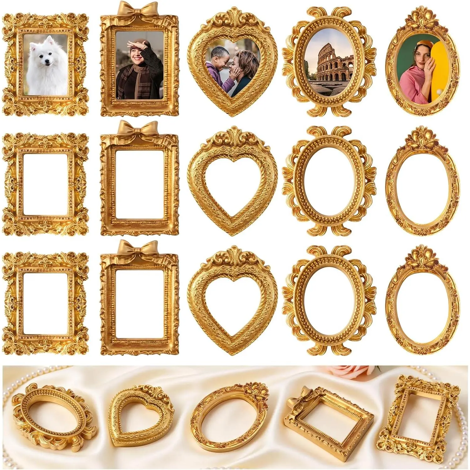 15 count Mini   Picture Frames Baroque Small  Frames,  Antique  Photo Frames for DIY Crafts, Wedding, Wall  & Holiday Party Decoration