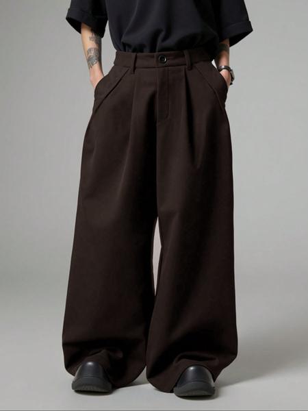 Men's Solid Color Wide-Legged Dragging Pants, Loose Street Fashion Casual Comfy Pocket Trousers for Daily Wear, Trendy Men's Bottoms for All Seasons