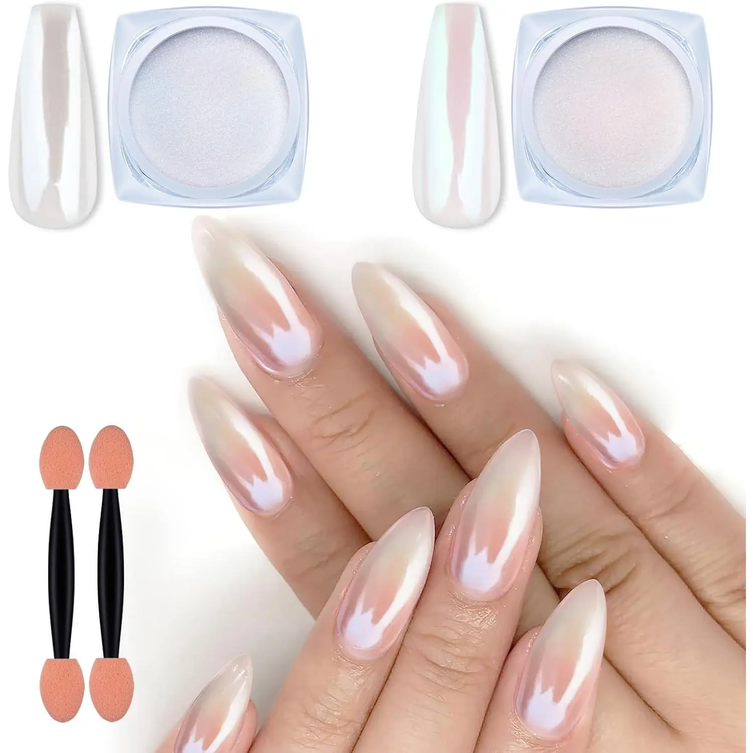 2 Jars Chrome Nail Powder White Pearl and Red Pearl,Iridescent Aurora Powder Metallic Mirror Effect Pigment Pearlescent Mermaid Pigment Pearl Glitter Dust Kit,Nail Art Decoration, Resin Craft