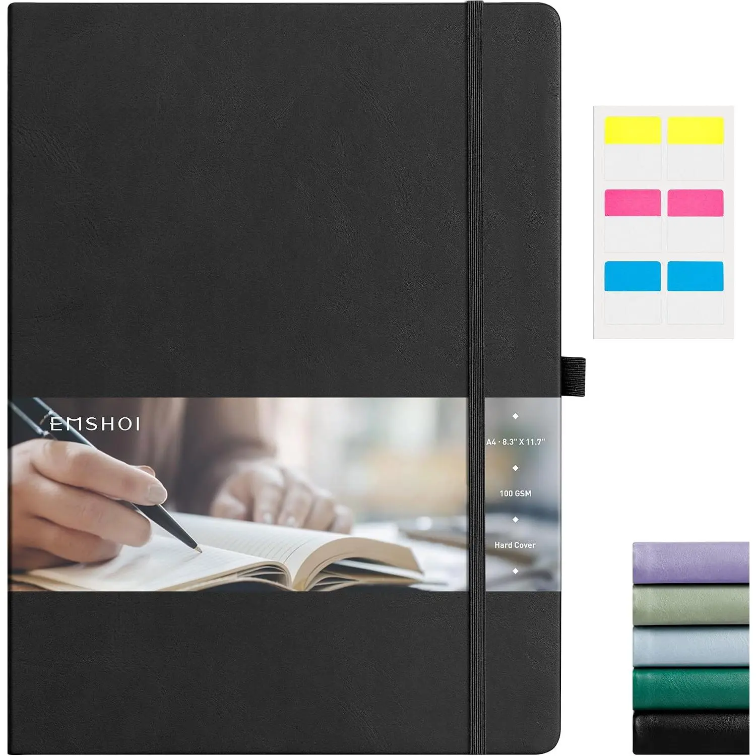 Faux Leather Hardcover A4 College Ruled Portable Notebook, 8.3"x11.7" Large Size, 192 Pages 100GSM Ink-Proof Lay-Flat Lined Journal for Office & School Use, Portable Notebooks, Multi-Compartment Notebooks