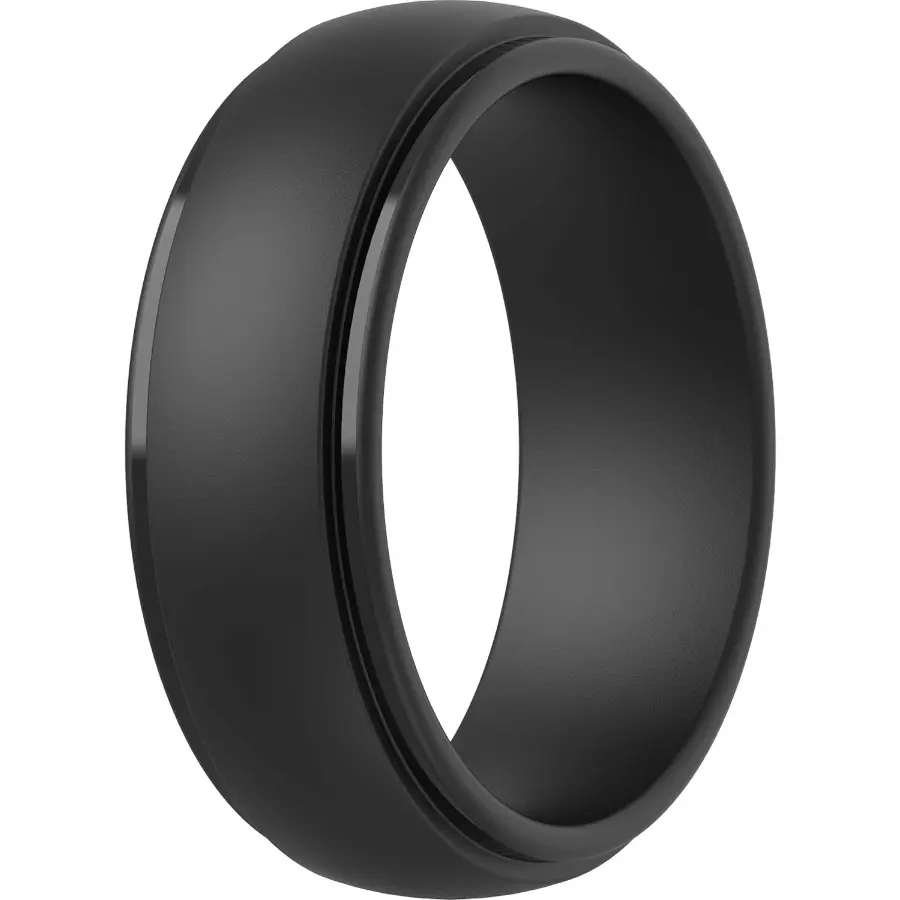 Men's Silicone Rubber Rings, Black Variety Pack with Stepped Edge and Round Band Styles, Comfortable Wedding Band for Active Lifestyles, Pack A: Black, Male Wedding Bands, Comfortable Fit