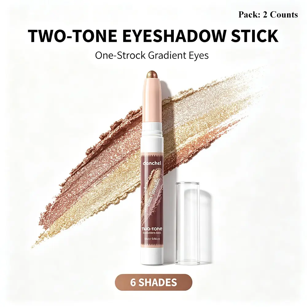 Danchel Two-Tone Eyeshadow Stick, Gradient Shimmer Eye Shadow Pencil, Waterproof Long Lasting Cream Eyeshadow, High Pigment Easy To Blend, 6 Shades