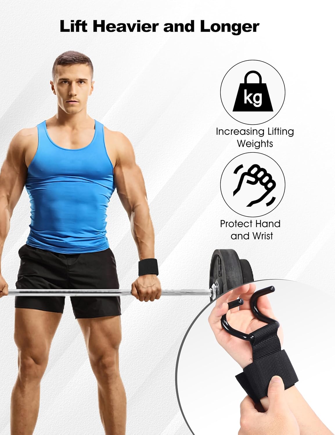 Weight Lifting Hooks for Men - Heavy Duty Wrist Straps for Pull-ups, Deadlift, Power Lifting - Padded Workout Grips for Weightlifting