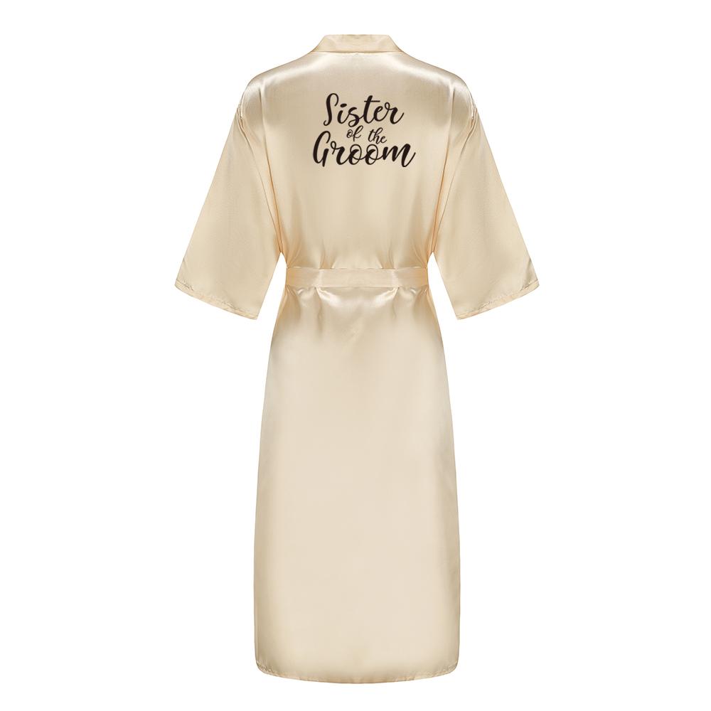New Bridesmaid Robe With Black Letters Mother Sister of The Bride Wedding Gift Long Bathrobe Satin Kimono