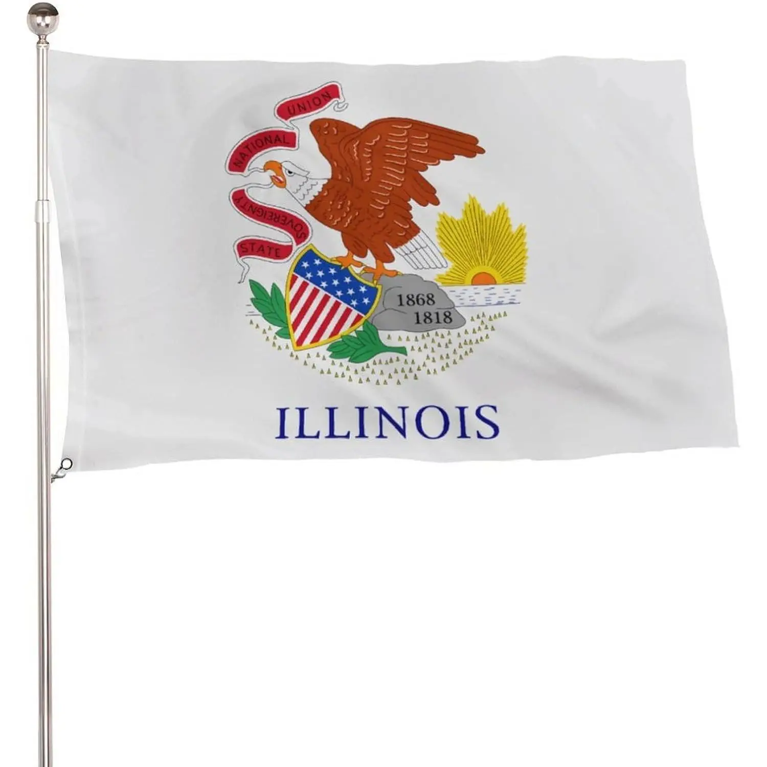 State of Illinois Standard Flag, 115D Polyester 5x3 Ft Lightweight Banner with Flag Print & 2 Metal Eyes, Banners