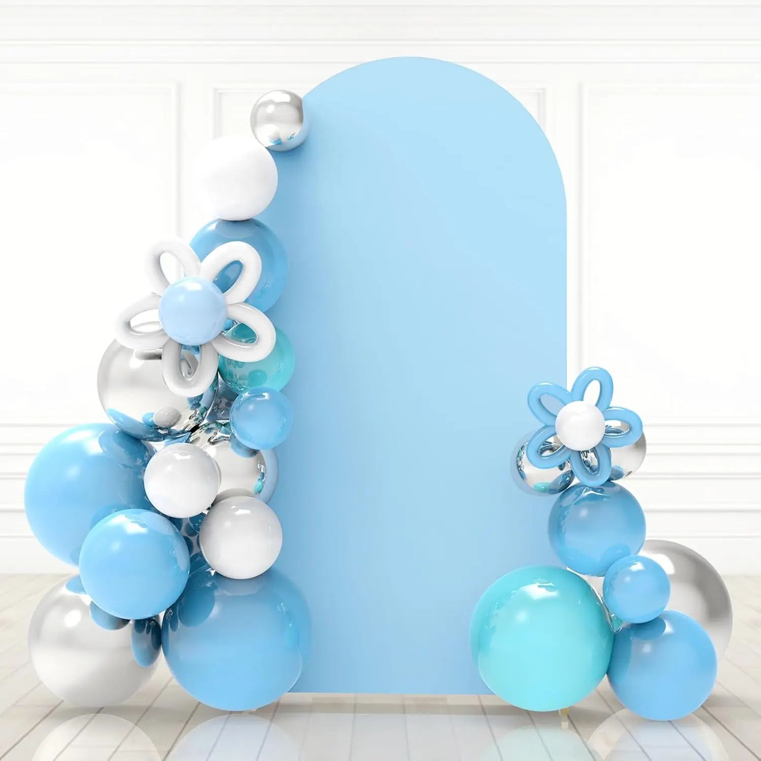 7.2Ft Stretchy Baby Blue Wedding Arch Cover - Spandex Fitted Backdrop Banner for Photography, Round Top Chiara Stand for Happy Birthday & Anniversary Decorations (Compatible with Flowers), Banners