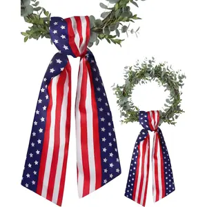 Patriotic Wreath Sash for Front Door, 2 Pack Double Sided Satin 5" W x 55" L, Stars and Stripes American Flag Ribbon for 4th of July Memorial Day Decoration