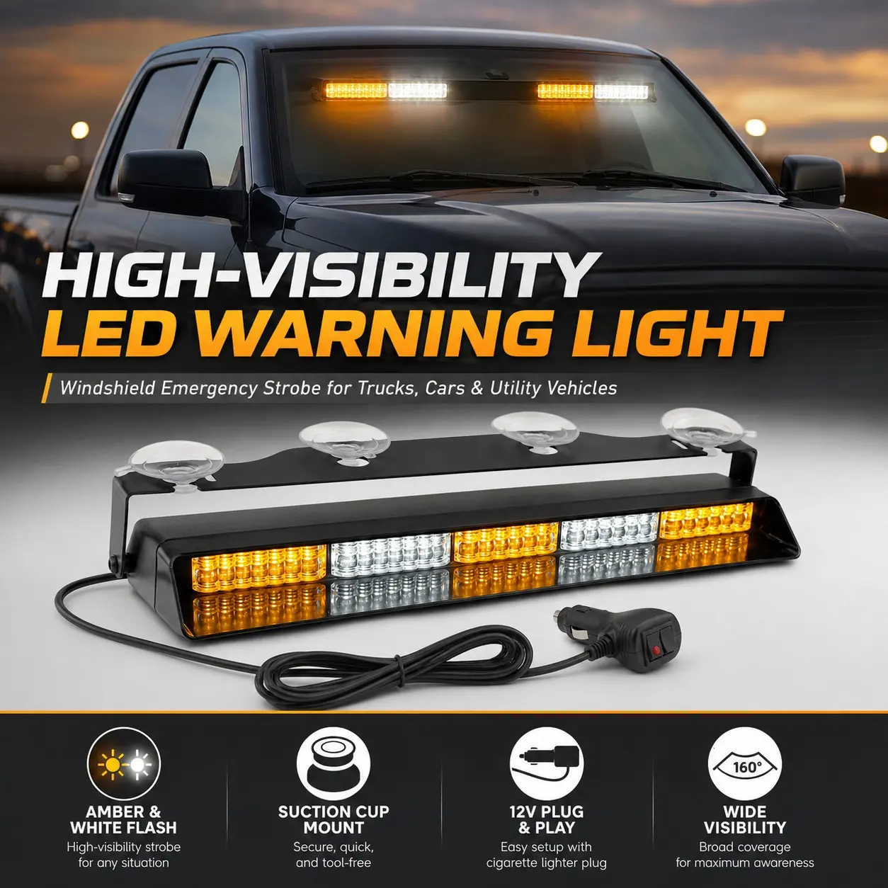 48led Car Flashlight, Dual-Use Dashboard Light, Front & Rear Windshield Suction Cup Emergency Light, Bright Safety Illumination