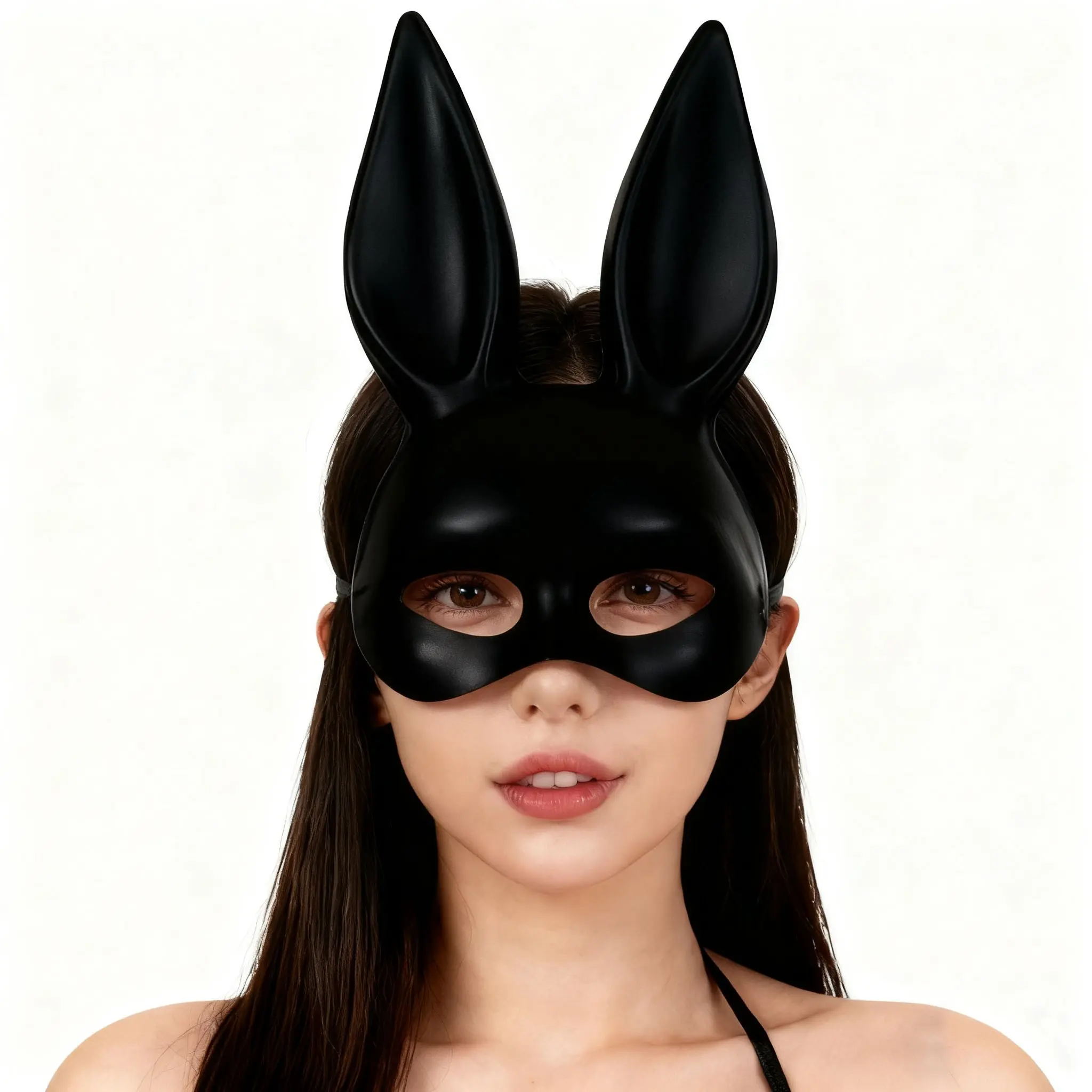 Sexy Bunny Girl Mask with Long Ears, Half Face Rabbit Mask for Halloween, Masquerade Party Cosplay Costume, Fun and Stylish Accessory