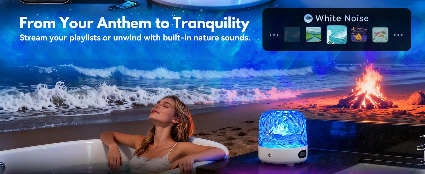 Shower Light with Bluetooth Speaker, Waterproof Shower Lamp with White Noise, 16 Colors Ocean Wave Projector Light with Remote & Touch Control, Music Lamps for Inside Shower Bathroom Bathtub