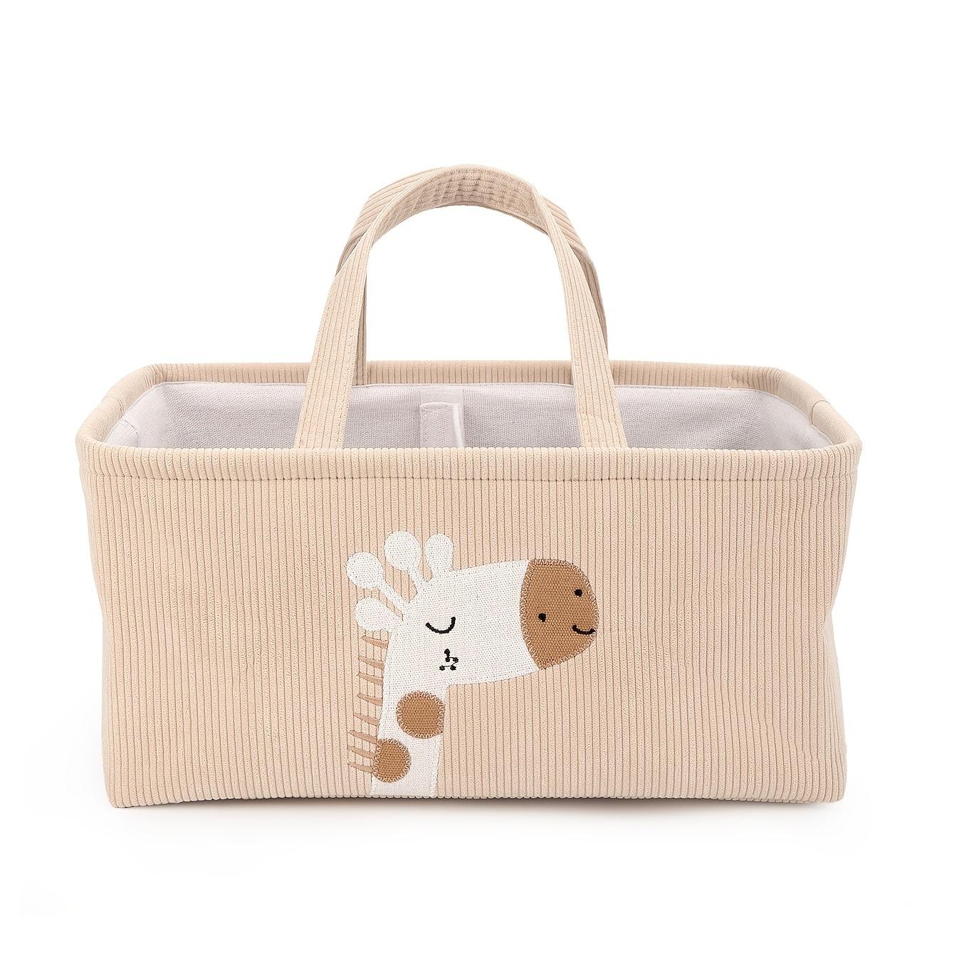 Cute Cartoon Lion Storage Basket with Handle & Divider, Portable Diaper Caddy Organizer for Baby Nursery, Toy & Clothes Storage Bin for Home