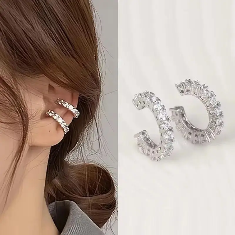 2Pcs Full Rhinestone Zircon Ear Cuff Ear Clip for Women No Pierced C Shape Earcuff Ear Wrap Earcuff Clips Fashion Jewelry Gifts
