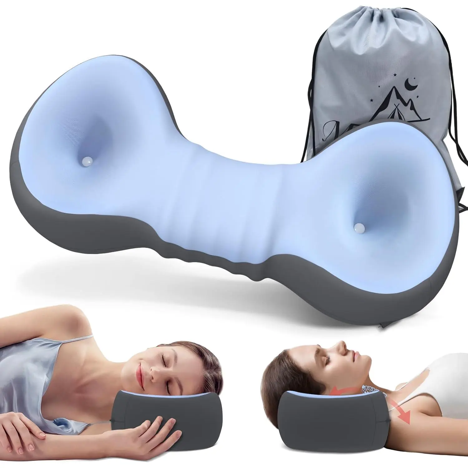 Cervical Neck Roll Pillow, Say Goodbye to Neck Pain, Travel Neck Pillow for Side Sleepers, Ergonomic Camping Pillow, Cervical Traction Device with Bag