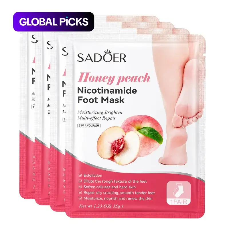 4-Pack Foot Masks, Foot Peeling Mask, Intensive Foot Care, Deeply Exfoliating and Smoothing Feet with Gentle Yet Effective Formula, Dead Skin Removal for Feet and Calluses, Peach Scent, Suitable for Men and Women