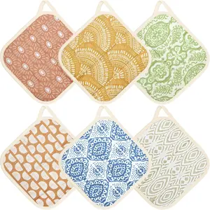 6 Pack 100% Cotton Heat Resistant Pot Holders Machine Washable Hot Pads Table Pads for Cooking Baking (M)