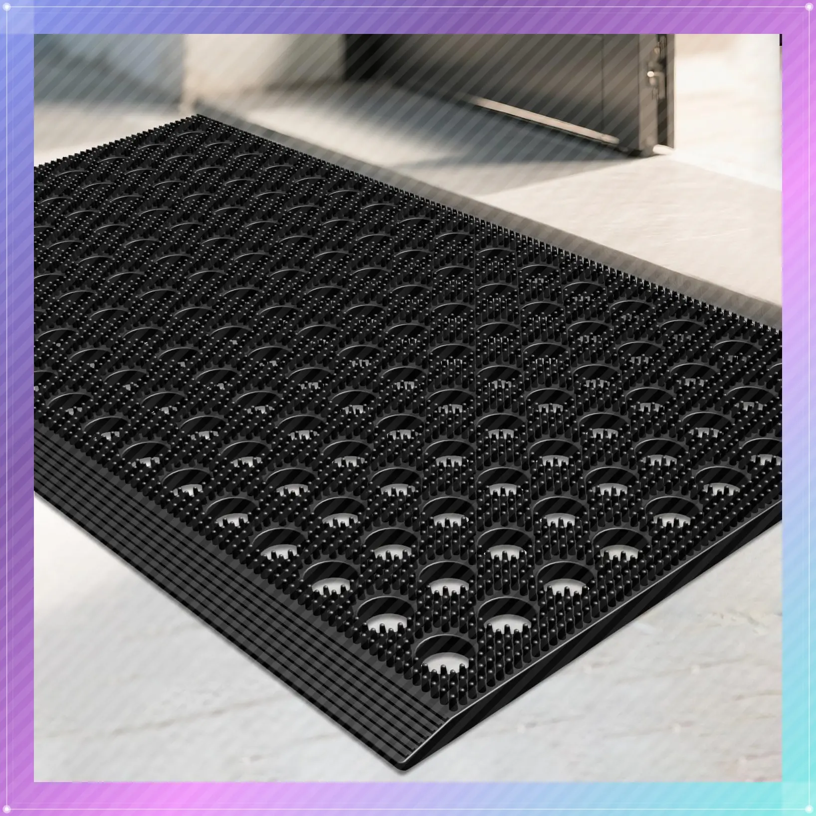 17" x 29.5" Black Heavy Duty Front Door Mat - All Weather Waterproof Non-Slip Drainage Welcome Entrance Doormat, Mud Mat for Garage, Home, Pool EntranceGift