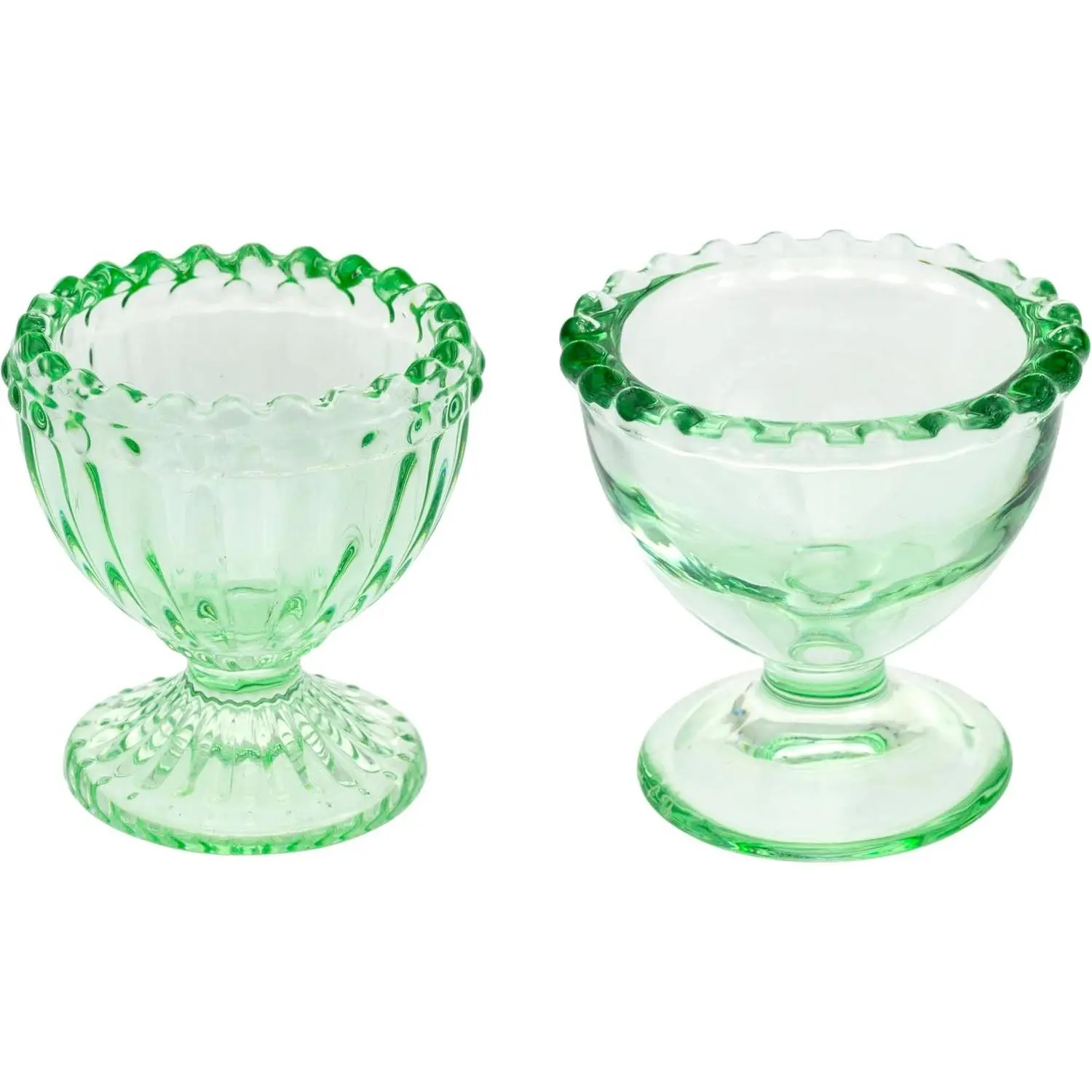 Glass Egg Cups — Decorative Tabletop Holders for Breakfast Easter Spring, Set of 2, 2.25" x 2.25", Light Green