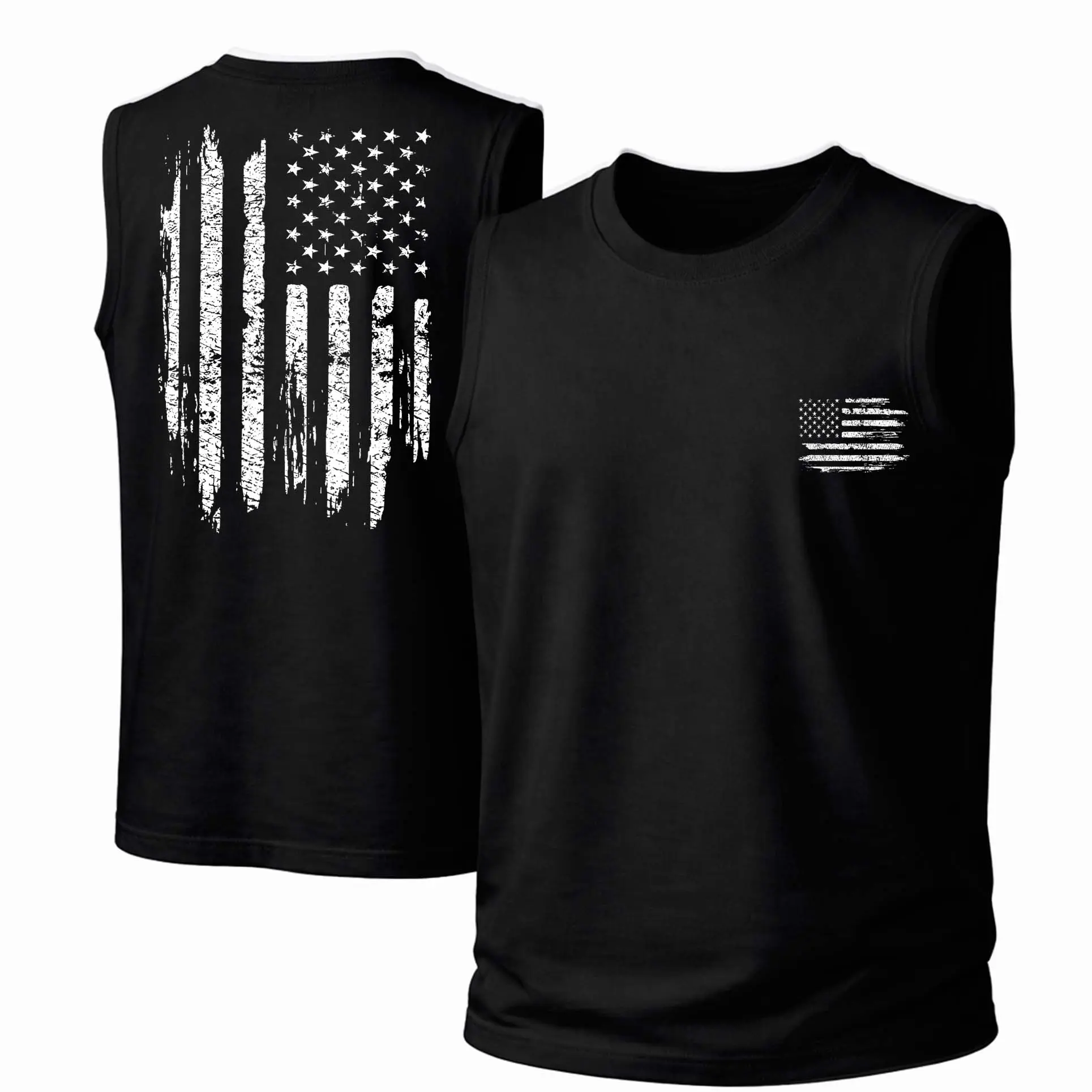 Men's Tank Top, Retro US Flag Print Cotton Garment, Sleeveless Streetwear Style with Loose Fit for Outdoor Activities