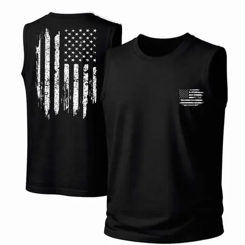Men's Tank Top, Retro US Flag Print Cotton Garment, Sleeveless Streetwear Style with Loose Fit for Outdoor Activities