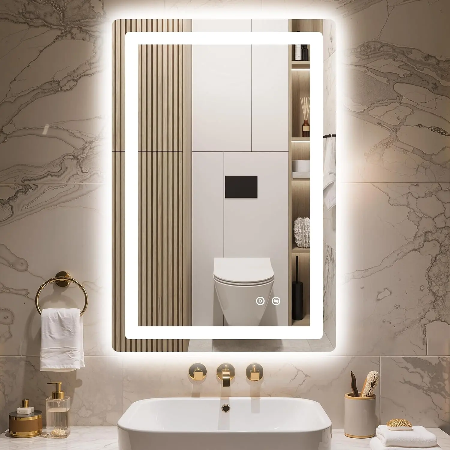 LED Bathroom Mirror with Lights, 30x20  Mirror for Bathroom Wall, Anti-Fog, Dimmable, Front Lit & Backlit, Memory Function, Shatterproof Tempered Glass, 3 Color Modes(Horizontal/Vertical)