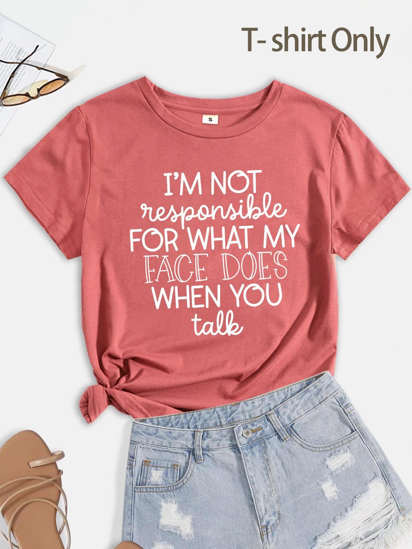 Women's Slogan Print Round Neck Shortsleeve Casual Printed Streetwear T-shirt, Summer Clothes Women, Casual Lady Short Sleeve Crew Neck Fitted Tee for Summer, Comfort Crewneck Tshirt for Outdoor Daily Wear, Knitting Top for Women, Womenswear