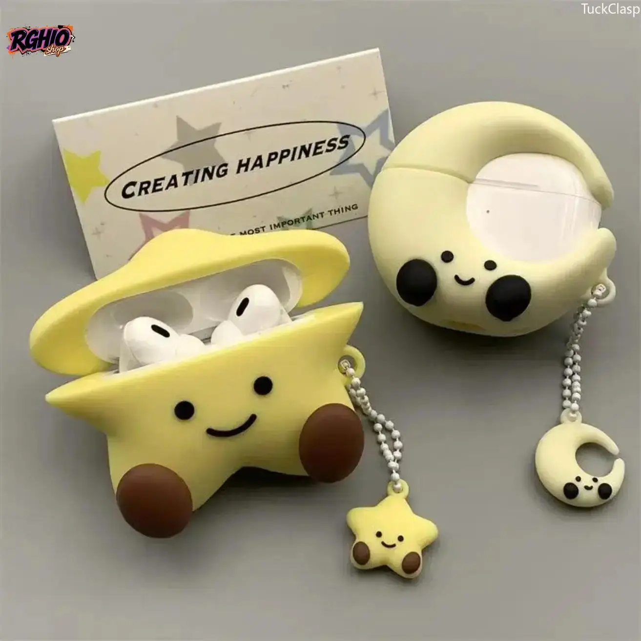 Star Design Protective Earphone Case With Moon Charm, Durable Stylish Cover Compatible With AirPods 1/2/3/4/Pro, Trendy Earbud Accessory For Daily Use And Travel watch screen luxury face stainless steel watch cover