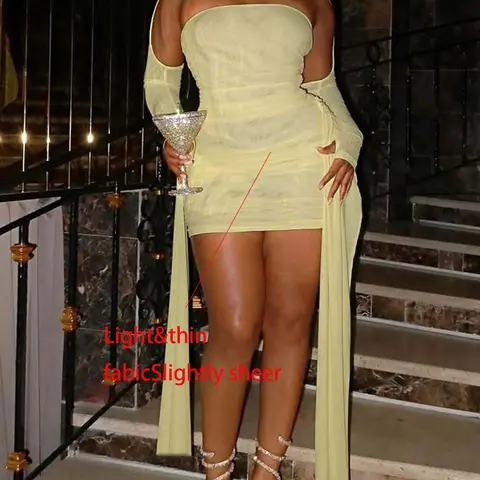 DOUCIU Summer Bachelorette Party Sexy Hot Personality Cool Mature Lady Women'S Strapless Thin Mesh See-Through Mini Hip Wrap Short Dress