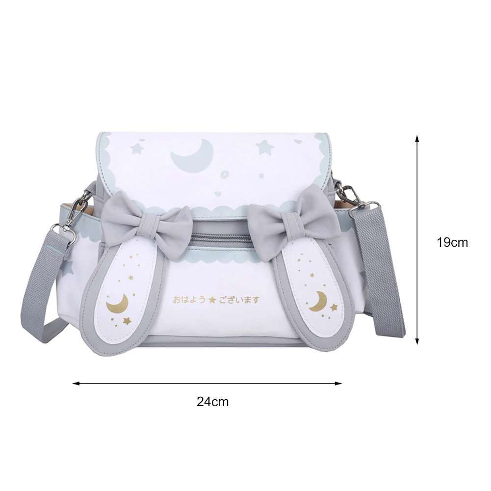 Y2K Cute Girl Lolita Bow Rabbit Shoulder Bag Women Star Moon Canvas Crossbody Bags Korean Kawaii Satchel Bag Sweet Messenger Bag