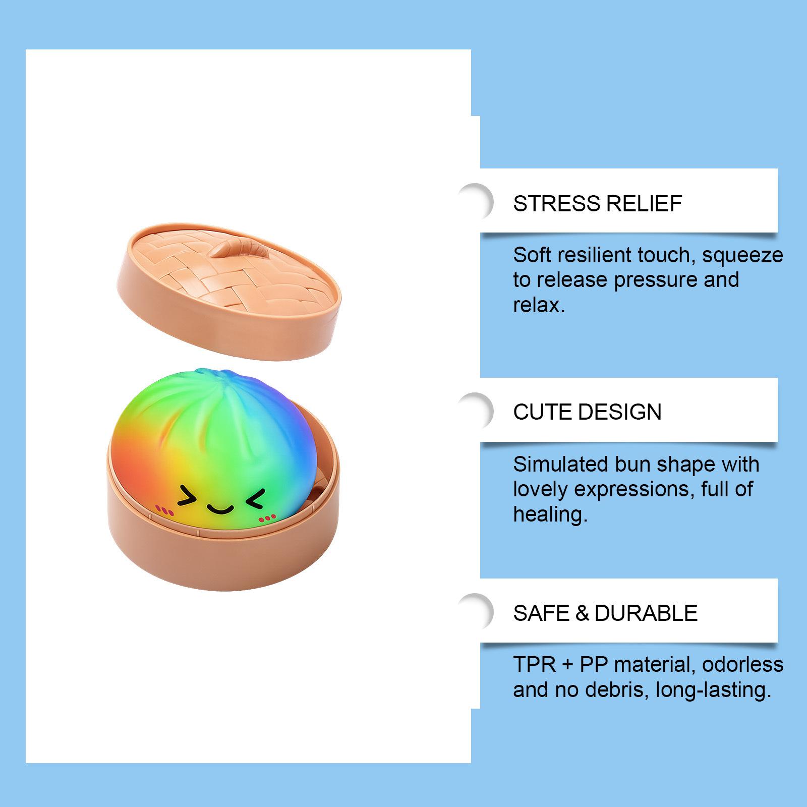 Rainbow-colored steamed buns are creatively cute and cute, and the shape is realistic, decompression and rebound are convenient, and simulated steamed buns are toys.