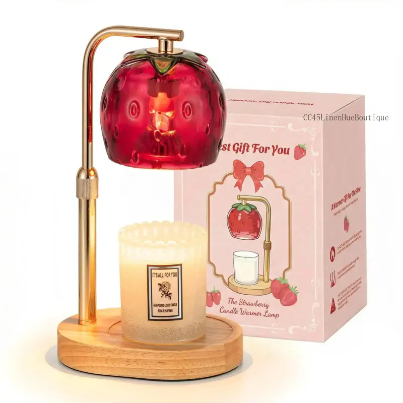 Candle Warmer Lamp, with 2 Bulbs, Height Adjustable with Timer, Unique Glass Strawberry Design For Home & Bedroom Decor, Ideal Gift for Girl's GiftCC45LinenHueBoutique