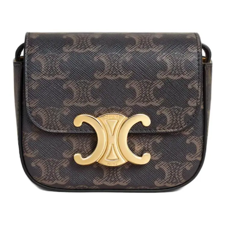 Celine Claude Arch Lock Monogram Mini Leather Handbag for Women in Tan