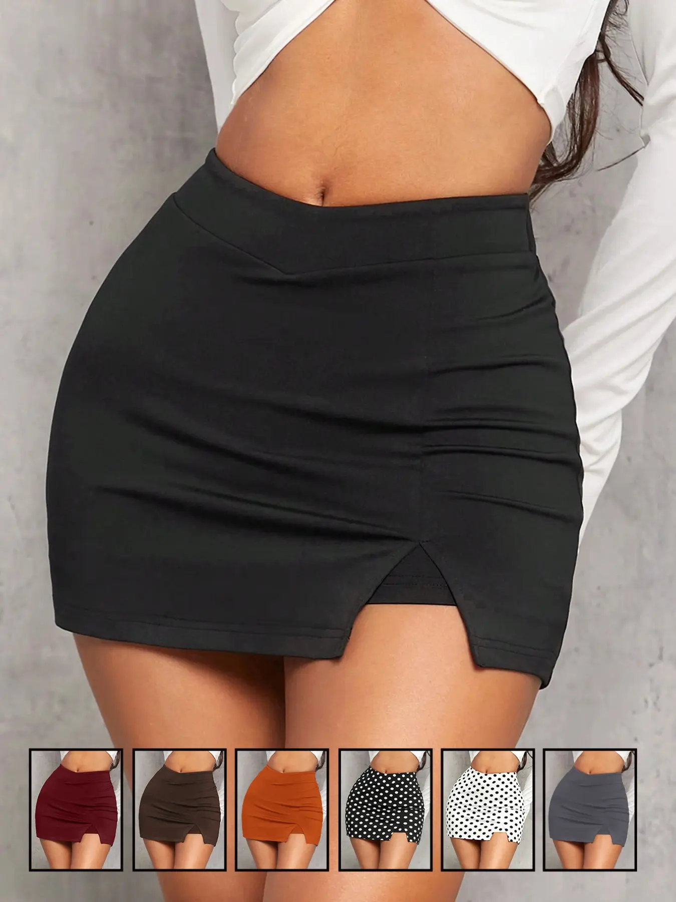Women's Sexy High-Waisted Bodycon Mini Skirt, V-Waist Slit, Stretch Soft Fabric, Slimming Fashion Short Skirt, Bottoms