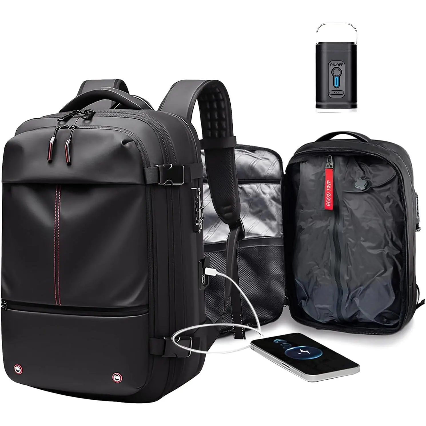 Vacuum Backpack Travel-Expandable Compression Backpack with Air Pump,Usb,Tsa Lock, Air Backpacks with Removable Vacuum Bag,Carry  Vacpack for Men and Women