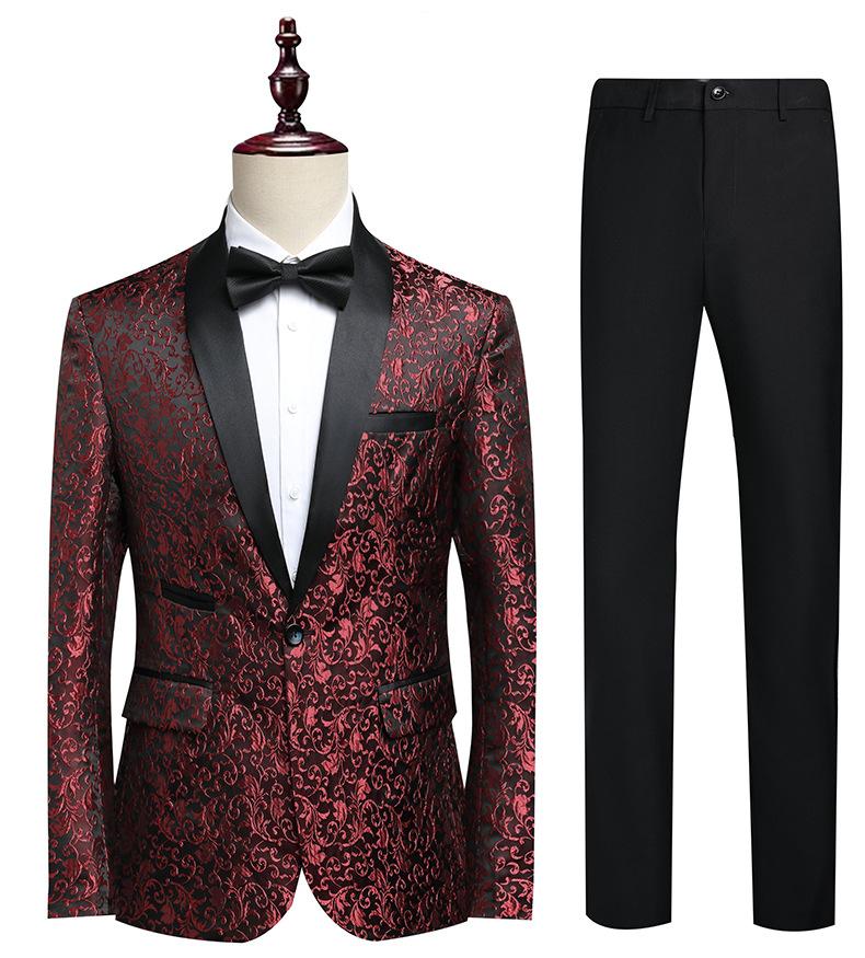 Men's Slim Fit Jacquard Shawl Lapel Suit  Korean Style Business Formal Blazer, Center Vent, Four Seasons Wear