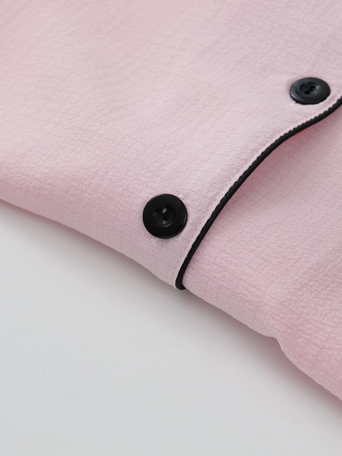 Women's Heart Embroidery Short Sleeve Pajama Set, Basic Casual Comfy Lapel Neck Pocket Shirt & Shorts Pj Set, Ladies Sleepwear for All Seasons, Loungewear