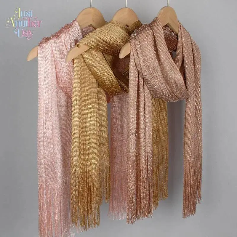 Women's Shimmer Metallic Glitter Tassel Shawl - Lightweight Sheer Polyester Wrap, Christmas/Engagement/Anniversary Plain Cover Up Scarf for Evening Events, Tie Dye, Baroque, Auspicious, Glamorous, Beach
