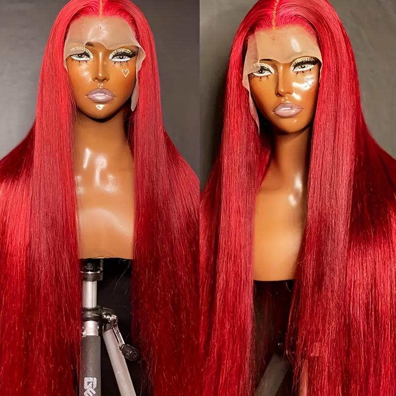 34Inch 250 Density Red Straight 13x4 HD Lace Front Wigs Human Hair Pre Plucked With Baby Hair 12A Brazilian Remy Long Straight 13x4 Invisible Lace Frontal Human Hair Wigs For Women Red Color