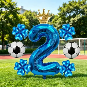 Football Theme Balloon Set, 32-Inch Blue Number Balloons, Gold Crown/soccer/heart Clover Balloons, Party Decorations, School Events, New Year