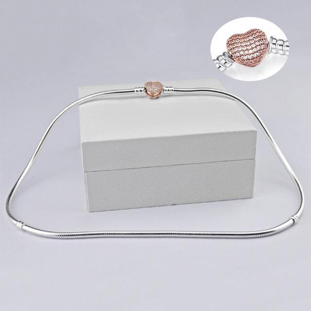 Heart Love 925 Sterlin Silver Snake Chain Necklace Secure Ball Clasp Beads Charms Chocker Necklace For Women Wedding DIY Jewelry