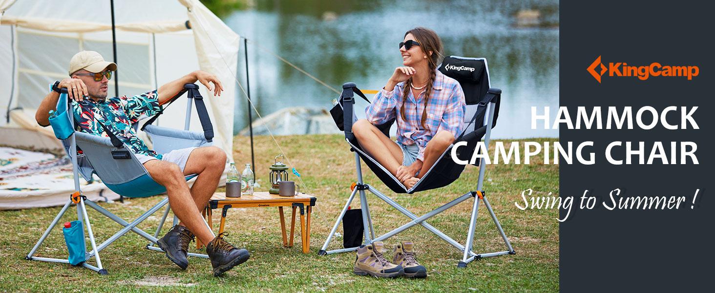 KingCamp Hammock Camping Chair, Swinging Portable Folding Camp Chairs for Adults Max 400lbs Heavy Duty Foldable Oversized Rocker with Aluminum Alloy Frame Cup Holder for Outdoor Beach Patio Sport