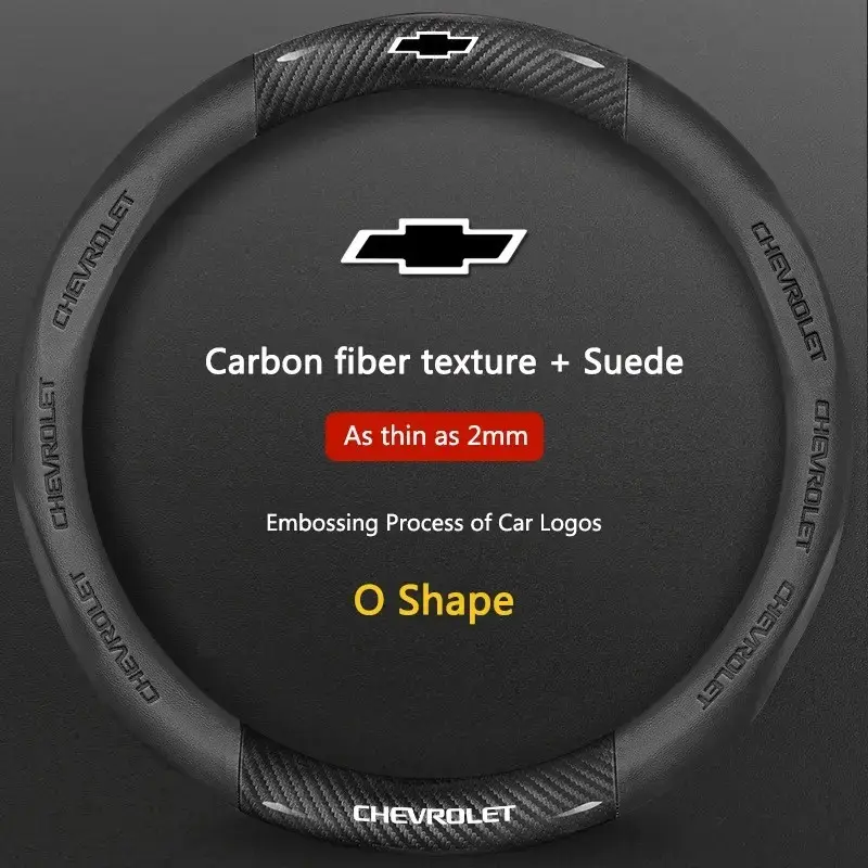Carbon Fiber Microfiber Car Steering Wheel Cover, Compatible with Chevrolet Models, Durable & Stylish Dashboard Accessory, Car Accessories