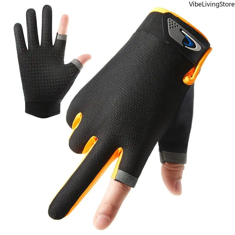 Men & Women Summer Fishing Gloves, Two Finger Cut Touch Screen Design, Anti-slip UV Protection Breathable Gloves for Angling, Cycling and Fitness