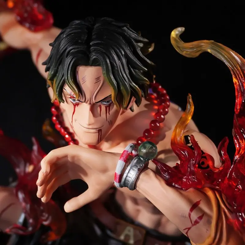 One Piece Ace Action Figure 20cm, Crouching Pose, Fire Punch Effect, War Blood Detail, Desktop Decor, Gift Idea