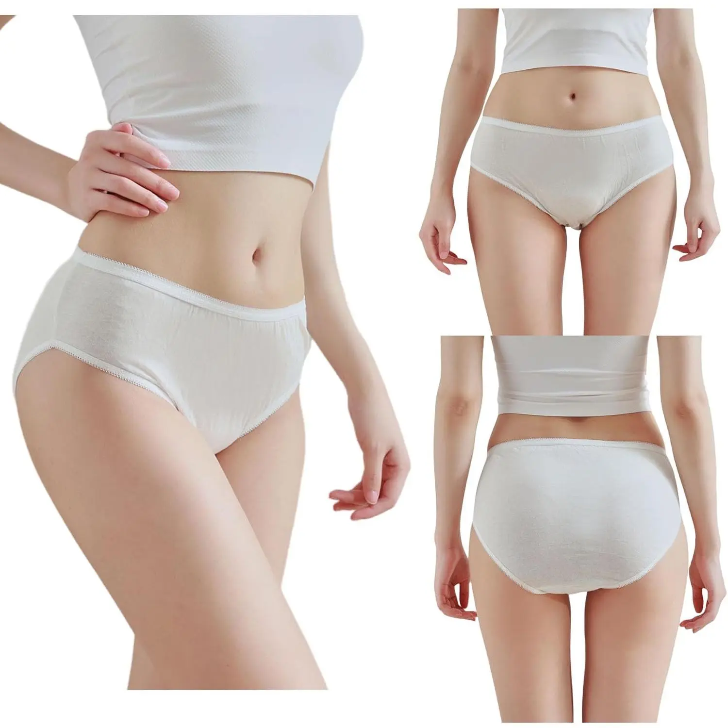 Women's Disposable Pure Cotton Underwear Travel Panties High-Waisted Granny Pants White/Macaron Color/Black (10-Pack)