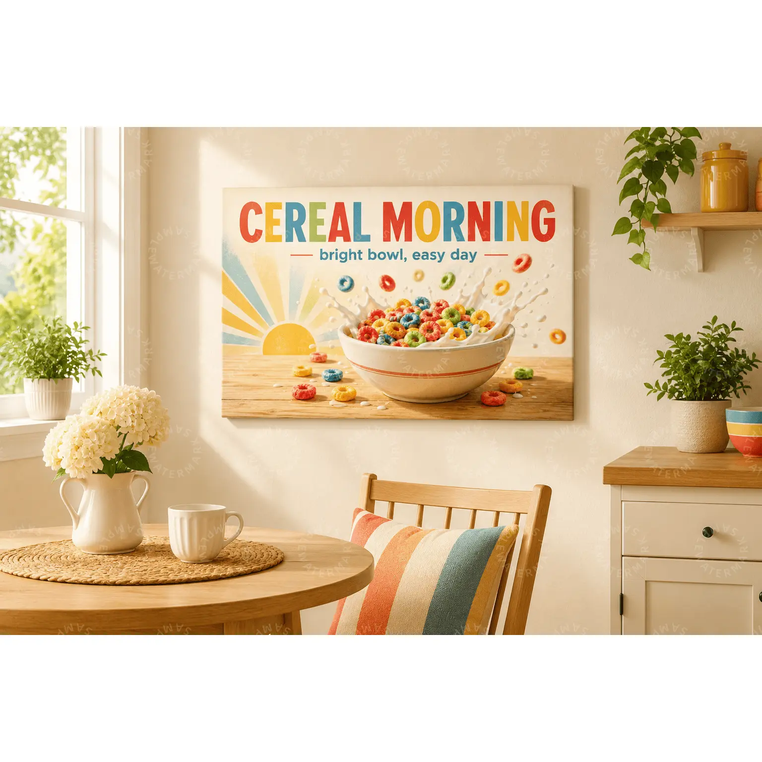 Colorful Cereal Morning Canvas Poster, Retro Breakfast Wall Art, Fun Kitchen Decor, Cute Food Print, Dining Room Wall Decor, Breakfast Nook Art, Aesthetic Poster, Gift for Food Lovers