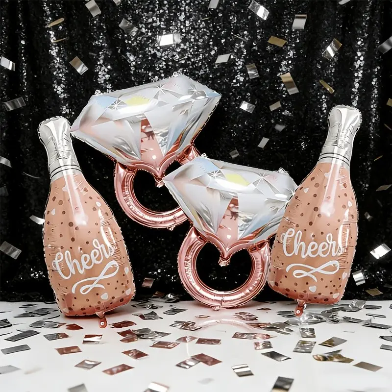 Four-Piece Rose Gold Diamond Balloon Set with Champagne Flute Balloons, Wedding Party Decor, Indoor Outdoor Events, Valentine's Day Gifts