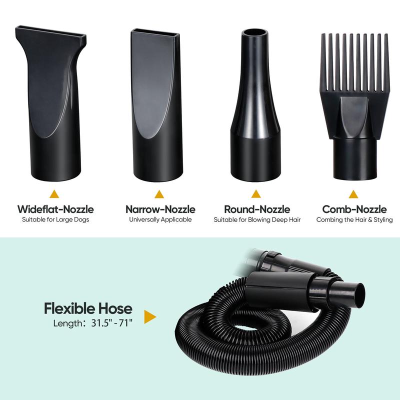 NOVA Dog Hair Dryer 2400W Professional Pet Grooming Dryer Adjustable Speed W/4 Nozzles